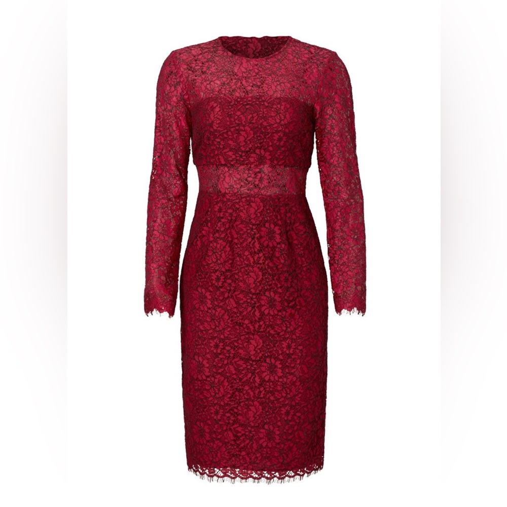 Shoshanna Christmas Party Burgundy Lace Long Sleeve Dress (A011)